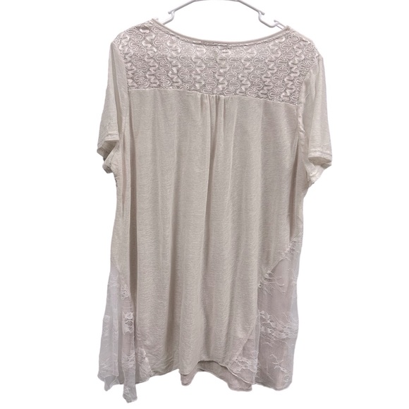 Simply Couture Pale Pink Short Sleeve Lace Ruffle Sheer Overlay Top Plus Size 2X - Picture 9 of 10